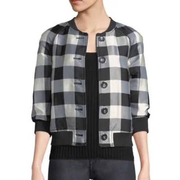 3.1 Phillip Lim Women's Gingham Jacquard Bomber - White Sand - Picture 2 of 14